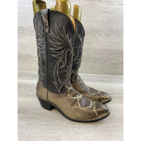 Durango Men's Western Boot 9.5 Black Snake Print Leather Cowboy Work Vintage USA